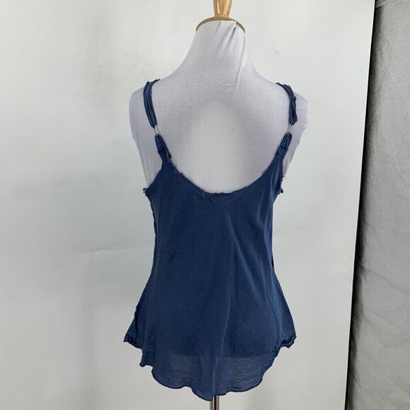 Brazeau Tricot Top Womens 3 Blue Silk Blend Adjust Strap Sheer Distressed Trim - Picture 3 of 10